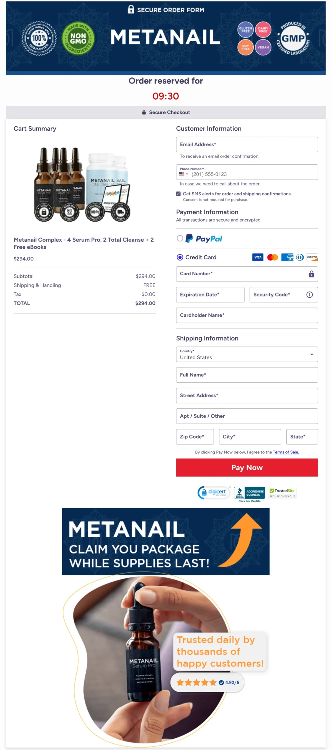 Metanail Serum Pro order page